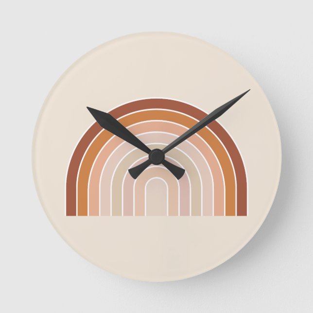 Boho Rainbow Beige Terracotta Runde Wanduhr (Vorderseite)