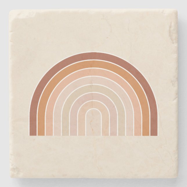 Boho Rainbow Beige Terracotta Steinuntersetzer (Vorderseite)