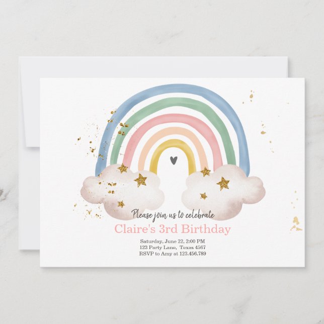 Boho Rainbow Birthday Invitation Girl Rustic Einladung (Vorderseite)