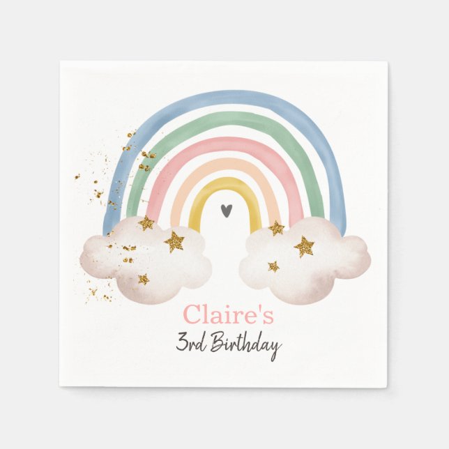 Boho Rainbow Birthday Napkins Rainbow Party Pastel Serviette (Vorderseite)