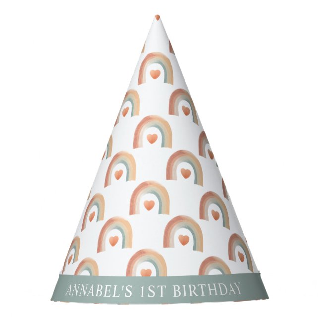 Boho Rainbow Birthday Party Hat - Watercolor Earth Partyhütchen (Vorderseite)