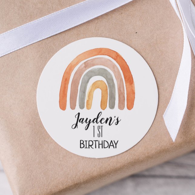 Boho Rainbow Birthday Runder Aufkleber (Von Creator hochgeladen)