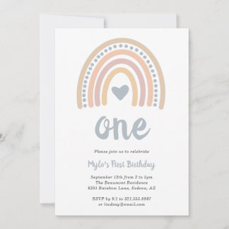 Boho Rainbow Blue Heart Niedlich Boy Erster Geburt Einladung