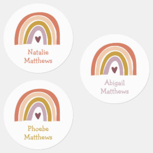 Boho Rainbow Blush Peach Mustard Name Waterproof Etiketten