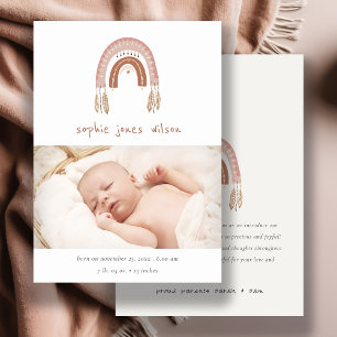Boho Rainbow Blush Script Photo Faire-part de nais