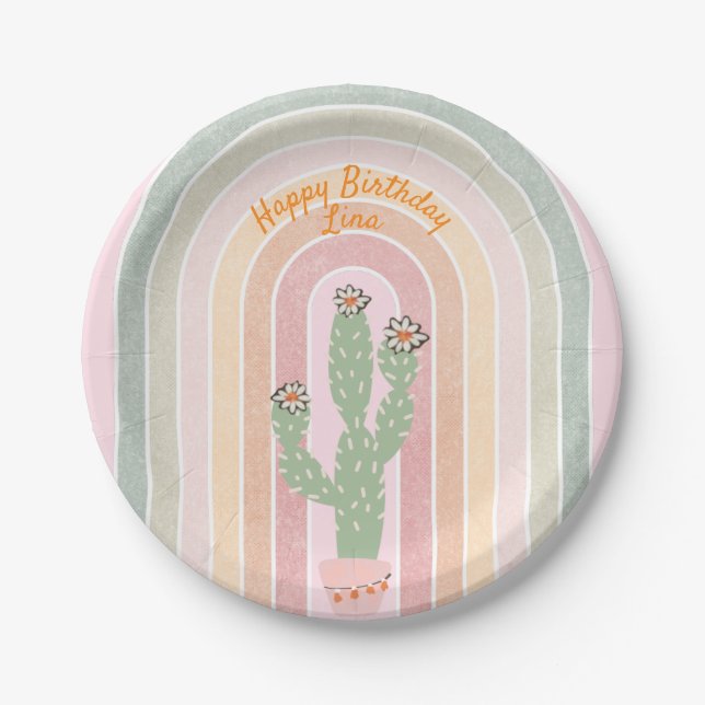 Boho Rainbow Cactus Fiesta Pappteller (Vorderseite)