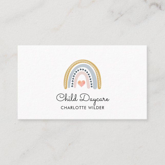 Boho Rainbow Child Daycare Business Card Visitenkarte (Vorderseite)