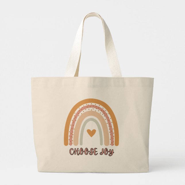 Boho Rainbow “Choose Joy” Jumbo Tote Bag – Minimal (Dos)