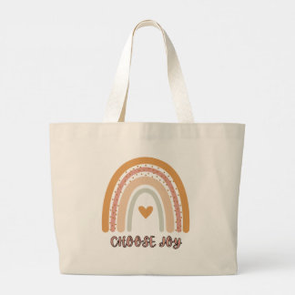 Boho Rainbow “Choose Joy” Jumbo Tote Bag – Minimal Jumbo Stoffbeutel