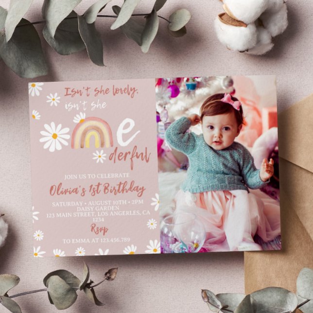 Boho Rainbow Daisy 1er Anniversaire Invitation (Créateur téléchargé)