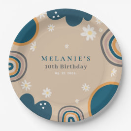Boho Rainbow Daisy Beige Birthday Pappteller