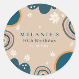 Boho Rainbow Daisy Beige Birthday Runder Aufkleber
