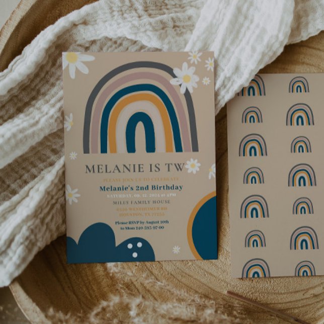 Boho Rainbow Daisy Deuxième Invitation du 2e anniv (Créateur téléchargé)