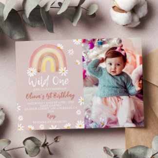 Boho Rainbow Daisy Einladung zum 1. Geburtstag