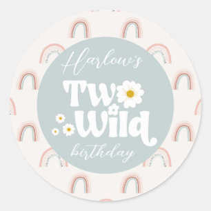 Boho Rainbow Daisy Two Wild Girl's 2. Geburtstag Runder Aufkleber