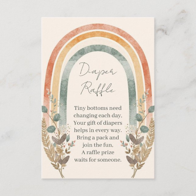 Boho Rainbow Diaper Raffle Card – Watercolor Begleitkarte (Vorderseite)