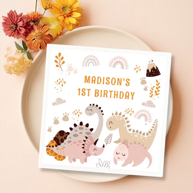 Boho Rainbow Dinosaur Birthday Party Napkins Serviette (Von Creator hochgeladen)