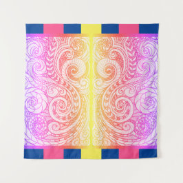Boho Rainbow Doodle Wall Tapestry Wandteppich