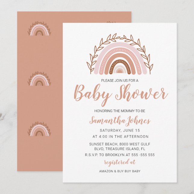 Boho Rainbow Einladung, Bohemische Babydusche Dankeskarte (Vorne/Hinten)