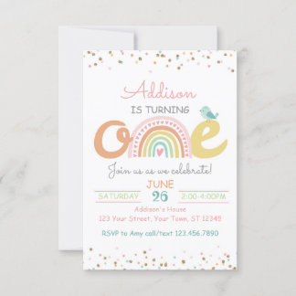 Boho Rainbow Erste Geburtstagsparty Einladung ONE