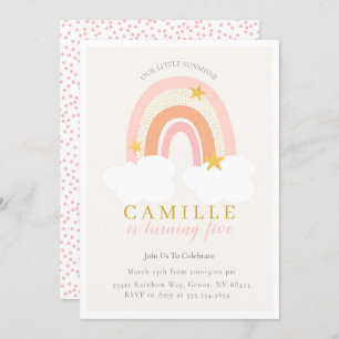 Boho Rainbow First Birthday Invitation Girl, Muted