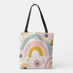 Boho Rainbow & Floral Ästhetische Tote Bag Tasche
