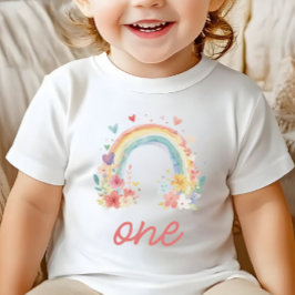 Boho Rainbow Floral Pastel "One" Baby T-shirt