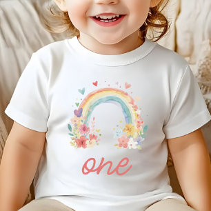 Boho Rainbow Floral Pastel "One" Baby T-shirt