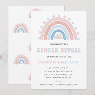 Boho Rainbow Gender Reveve Invitation, Blue & Pink Einladung