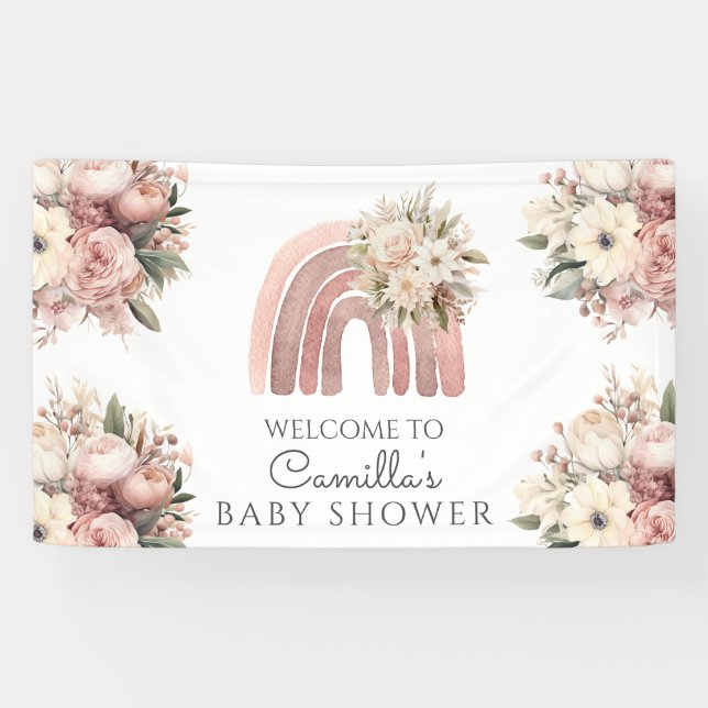 Boho Rainbow Girl Baby Shower Banner (Horizontal)
