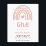 Boho Rainbow Girl Budget Einladung zum Geburtstag<br><div class="desc">Niedliches Budget Erstgeburtstag Einladung mit einem boho Regenbogen in mutierten Pastellfarben und einem rosa Herz in der Mitte. Der Header lautet "One" im Skript. Die Rückseite hat ein Muster mit dem gleichen Regenbogen wie die Vorderseite. Das Design wird für eine erste Geburtstagsparty gezeigt, kann aber für jedes Alter angepasst werden....</div>