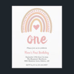 Boho Rainbow Girl Budget Einladung zum Geburtstag<br><div class="desc">Niedliches Budget Erstgeburtstag Einladung mit einem boho Regenbogen in mutierten Pastellfarben und einem rosa Herz in der Mitte. Der Header lautet "One" im Skript. Die Rückseite hat ein Muster mit dem gleichen Regenbogen wie die Vorderseite. Das Design wird für eine erste Geburtstagsparty gezeigt, kann aber für jedes Alter angepasst werden....</div>