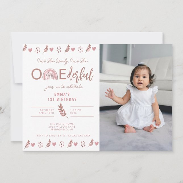 Boho Rainbow Girl Lovely Onederful Birthday Einladung (Vorderseite)