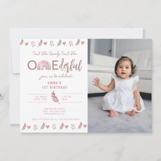 Boho Rainbow Girl Lovely Onederful Birthday Einladung