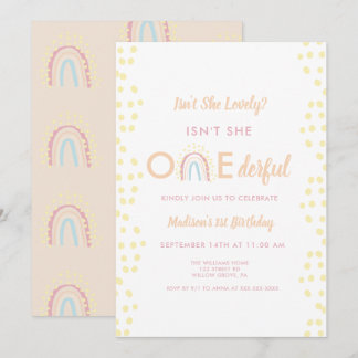Boho Rainbow Girl Lovely Onederful Birthday Einladung