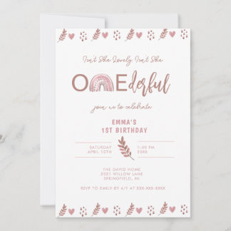 Boho Rainbow Girl Lovely Onederful Birthday Einladung