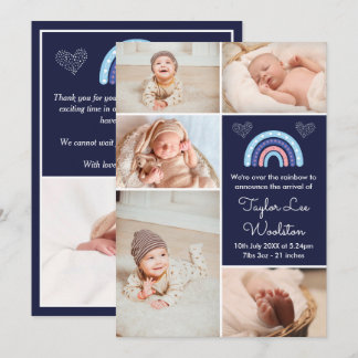 Boho Rainbow Girl Marine Faire-part de naissance b