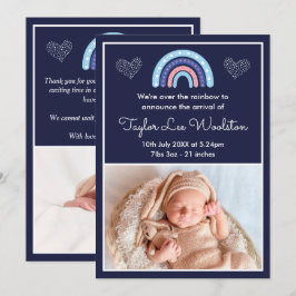 Boho Rainbow Girl Navy Blue Birth Ankündigung