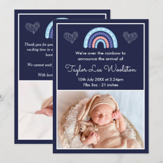Boho Rainbow Girl Navy Blue Birth Ankündigung