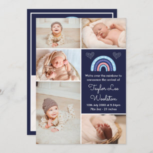 Boho Rainbow Girl Navy Blue Birth Ankündigung