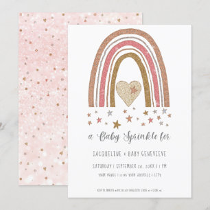 BOHO Rainbow Glitzer Pink Gold Girl Babydusche in Einladung