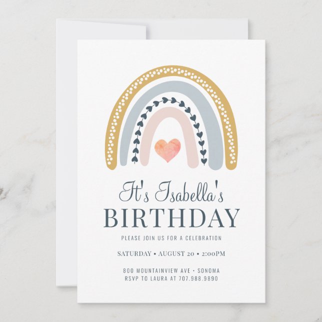 Boho Rainbow Gold Invitation de fête d'anniversair (Devant)