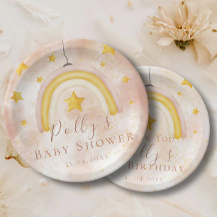 Boho Rainbow Gold Stars Magic Dust Baby Dusche Pappteller