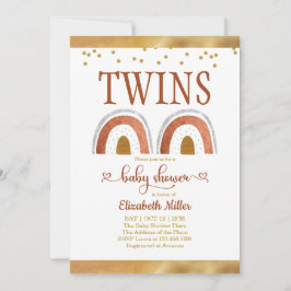 Boho Rainbow Gold Twin Baby Shower Einladung