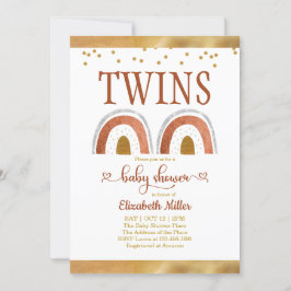 Boho Rainbow Gold Twin Baby Shower Einladung