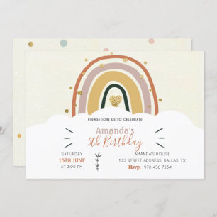 Boho Rainbow Golden Invitation d'anniversaire