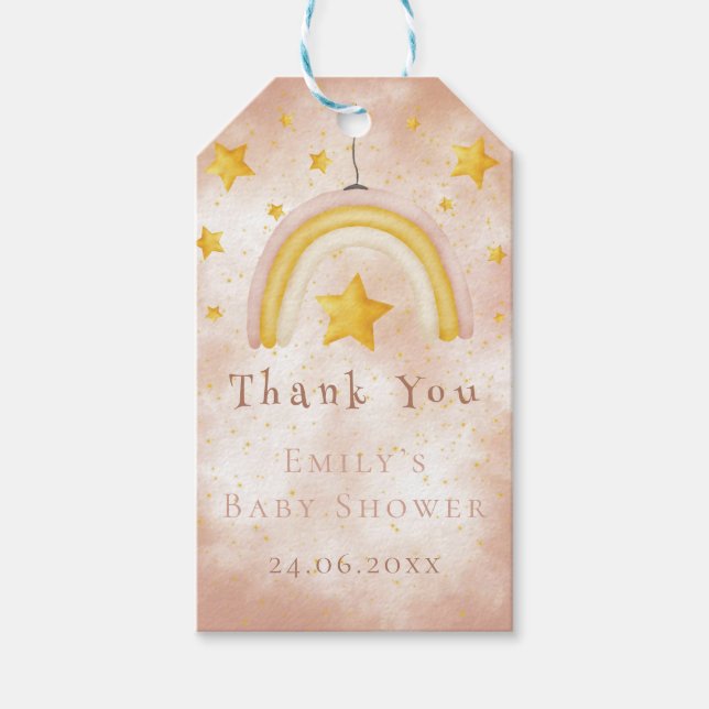 Boho Rainbow goldene Stars magisch rosa Staub Geschenkanhänger (Vorderseite)