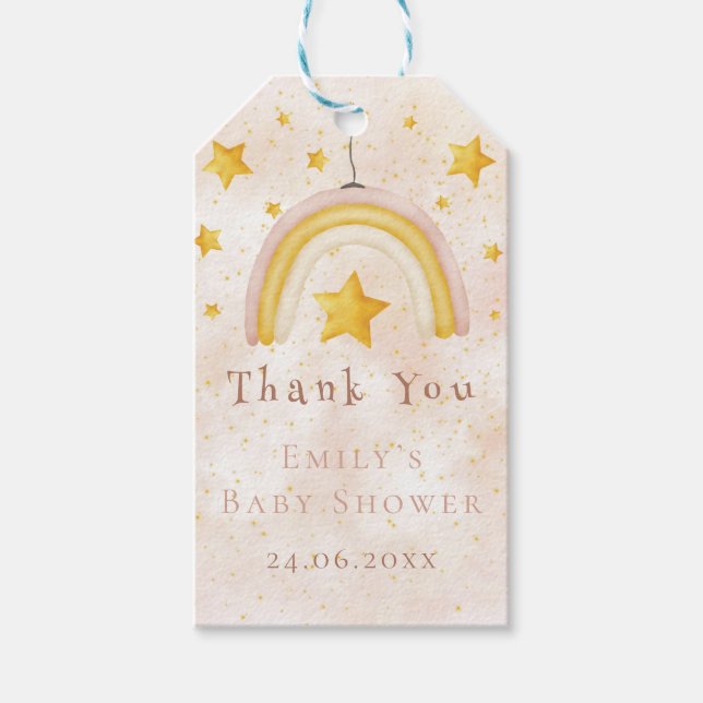 Boho Rainbow goldene Stars magisch rosa Staub Geschenkanhänger (Vorderseite)
