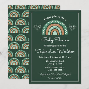 Boho Rainbow Green and Brown Baby Shower Einladung