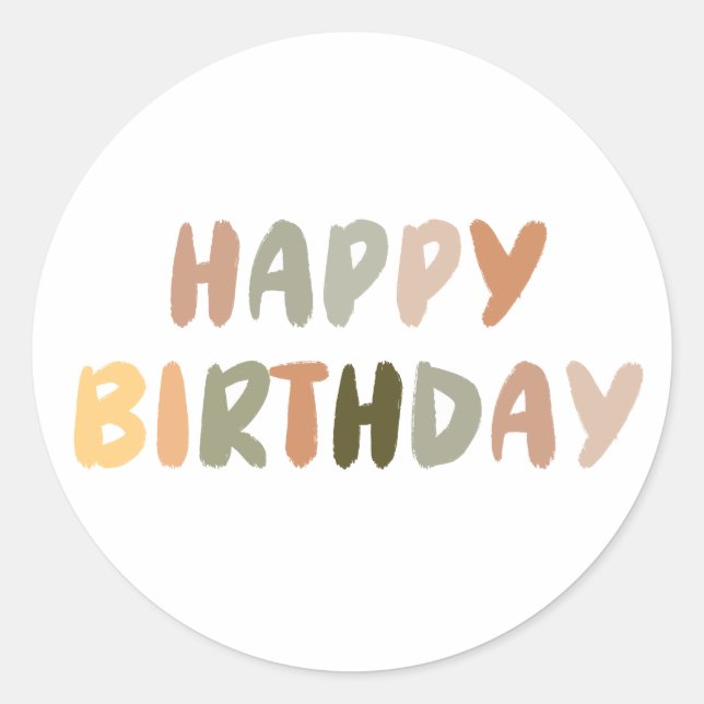 Boho Rainbow Handwriting Happy Birthday Runder Aufkleber (Vorderseite)
